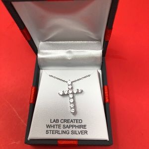 White sapphire sterling silver cross necklace NWT